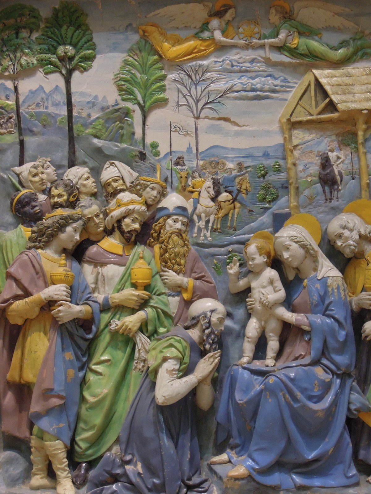 "The adoration of the King", about 1500-10, Enamelled terracotta, Andrea Della Robbia, 1435-1525