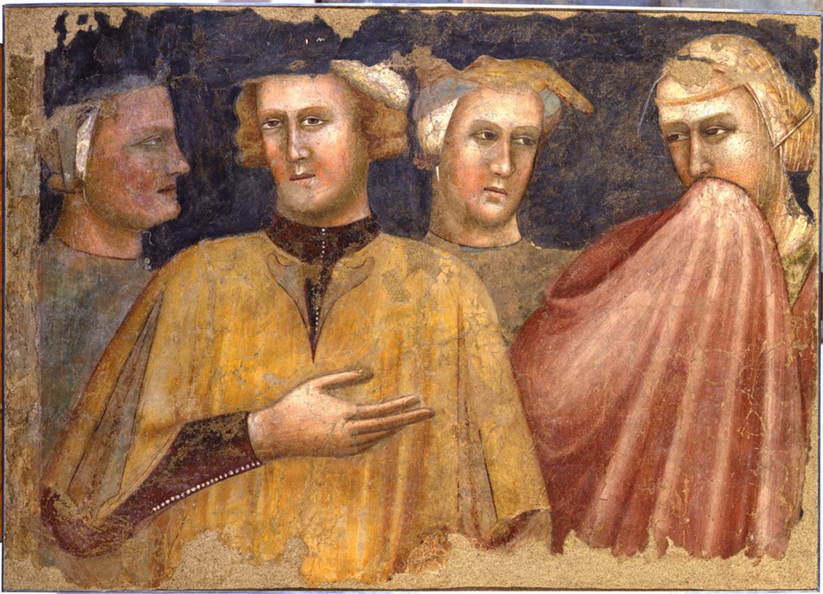 Francesco da Rimini, "Four figures in costume", fresco torn applied on canvas and plywood, cm 70.5x98x2.5, Bologna, Pinacoteca Nazionale