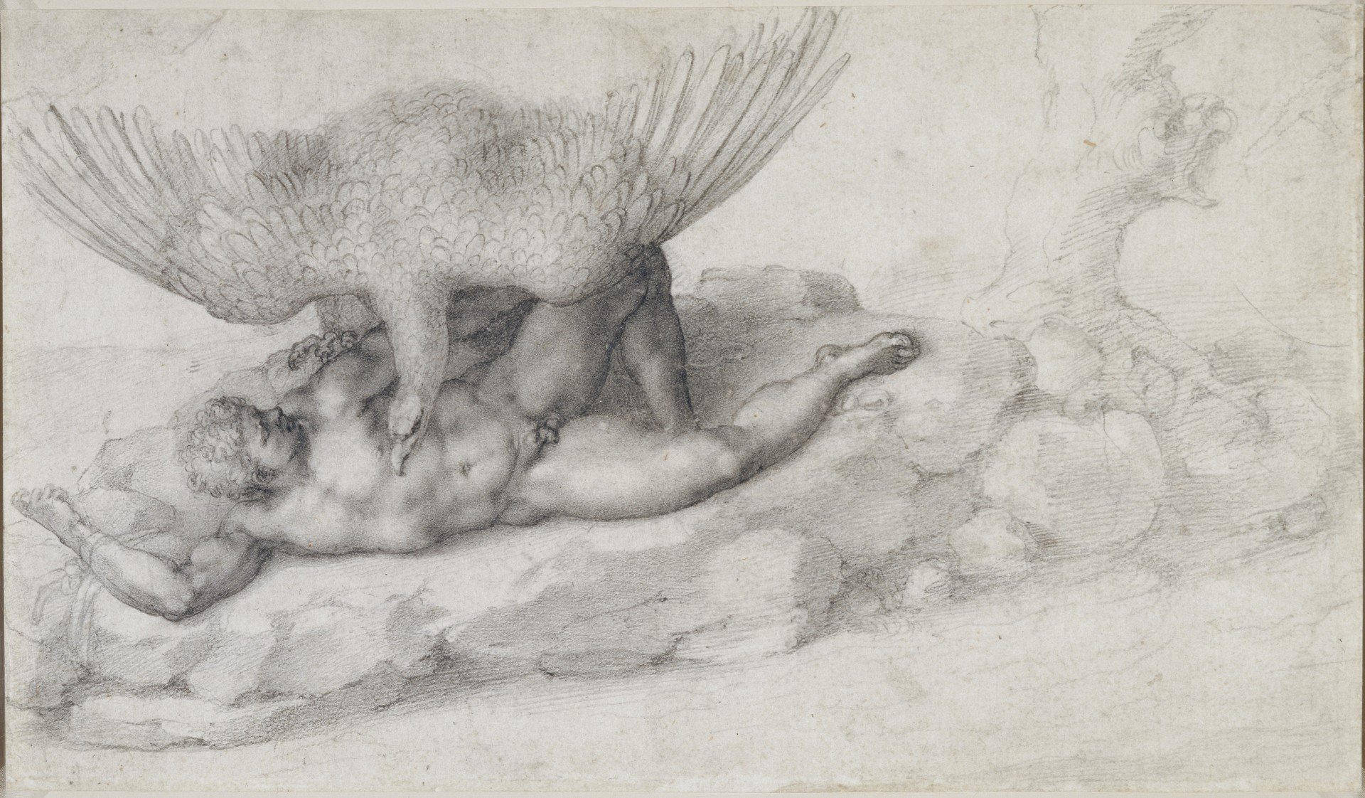 “Tityus”, Michelangelo Buonarroti, Charcoal and black chalk on paper, 33 x 19 cm, 1532, London, Royal Collection Trust / ©Her Majesty Queen Elizabeth II 2014