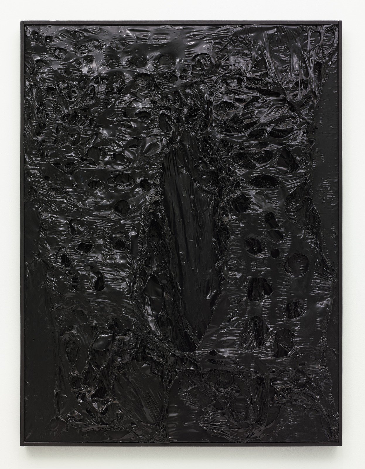 Alberto Burri, Combustione, 1964. Plastic, vinyl, acrylic burnt on board, 22 x 14 inches.