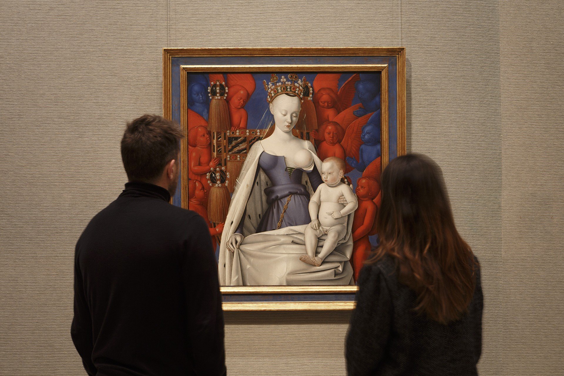 "Virgin and Child with Angels" (1452-1455 ca), oil on panel by Jean Fouquet, Antwerp, Koninklijk Museum voor Schone Kunsten (it will be in Madrid, Prado Museum until 25 May) © Museo Nacional del Prado
