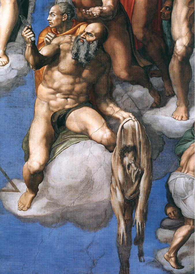 Michelangelo, Sistine Chapel (XVI century), detail: "Saint Bartholomew is holding his skin"