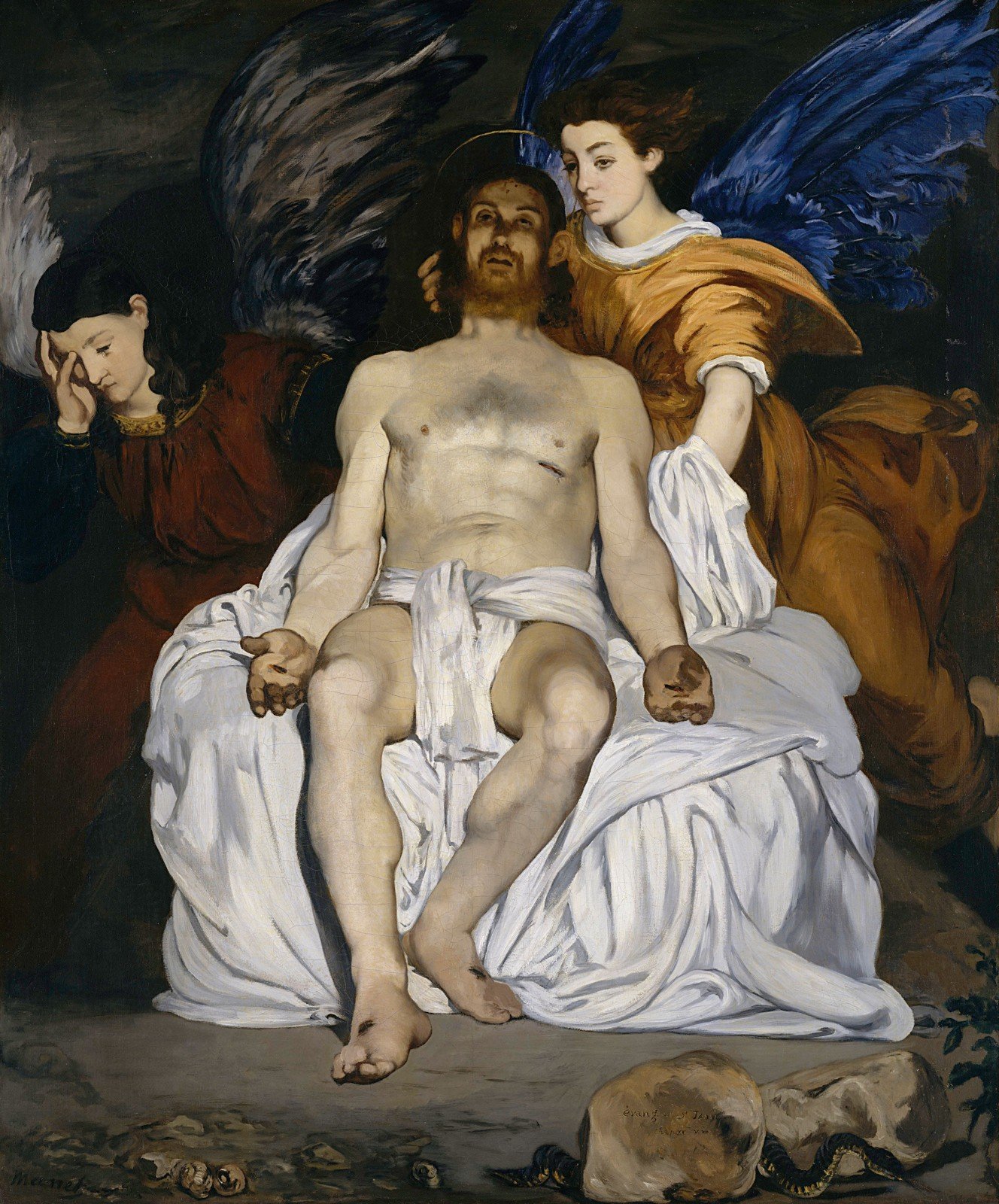 "The Dead Christ with Angels", Édouard Manet, Oil on canvas, 179.4 x 149.9 cm 1864 New York, The Metropolitan Museum of Art.H. O. Havemeyer Collection, Bequest of Mrs. H. O. Havemeyer, 1929