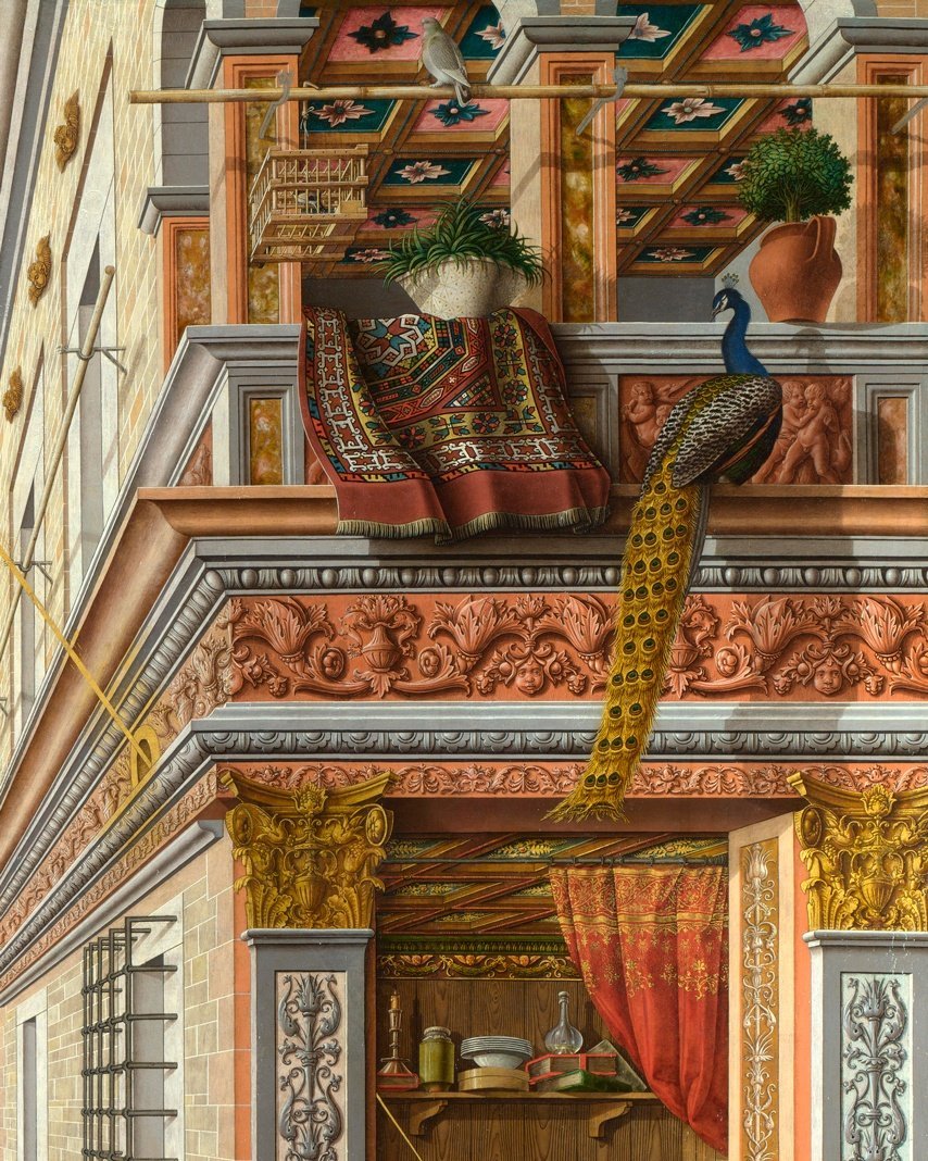 Detail with Oriental carpet from Carlo Crivelli, Annunciation with St Emidius, 1486.