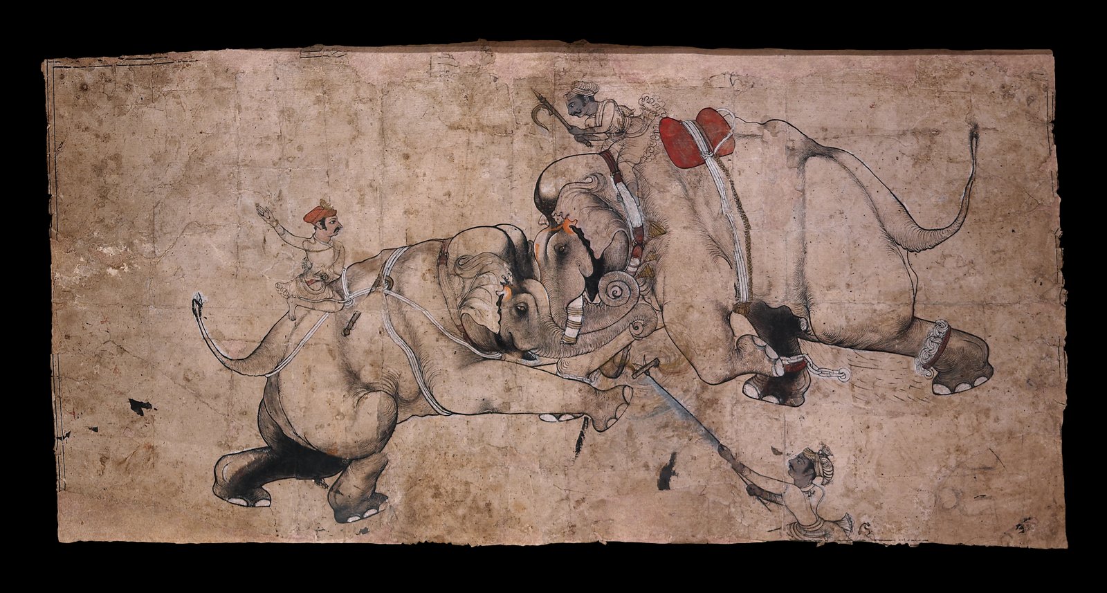 Attributed to The Kota Master Elephant Fight Rajasthan, Kota, ca. 1655–60
Opaque watercolor, ink and gold on paper 34.2 × 69 cm
Howard Hodgkin Collection, Purchase, Gift of Florence and Herbert Irving, by exchange, 2022
2022.210