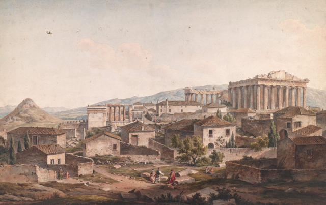 “The Acropolis of Athens” (1805) watercolor by Simone Pomardi. On show at "The rediscovery of the ancient" (Rome, Foro Romano, Curia Iulia, until February 23) © 2013 The Packard Humanities Institute