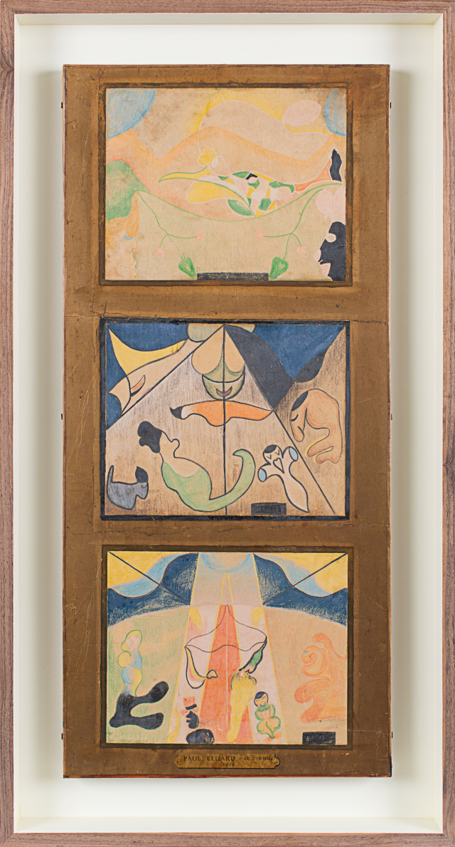 Paul Éluard, Le Cirque (triptych), 1913, wax crayon drawings. Courtesy of Gallery Rosenberg & Co.