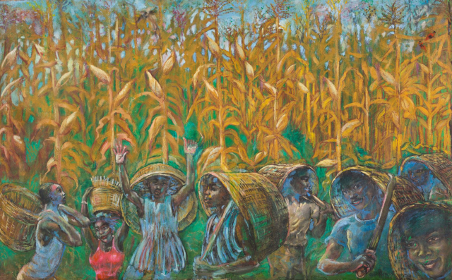 Galle Winston Kofi Dawson, Corn, 1986. Oil on canvas. 121 x 76 cm. Courtesy of the artist and Savannah Centre for Contemporary Art Tamale.
